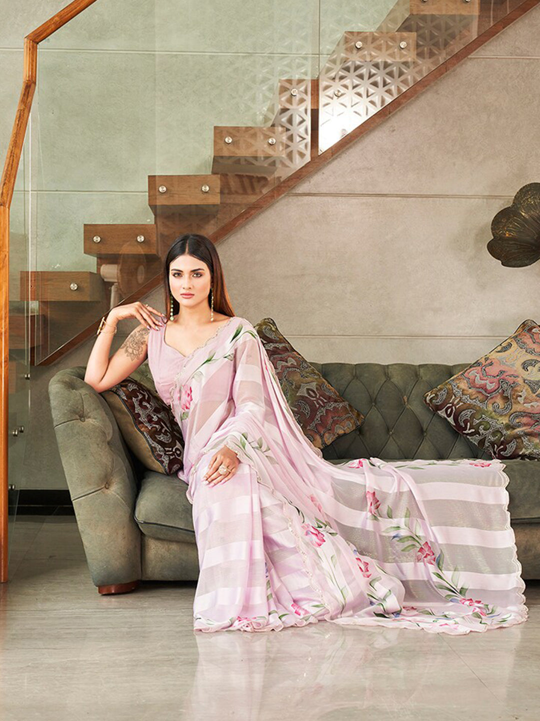Tikhi Imli Floral Printed Sequinned Saree | Grocsy