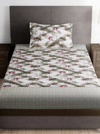 Story@home Brown & Pink Abstract Microfiber 180 TC Bedsheet With Pillow Cover | Grocsy