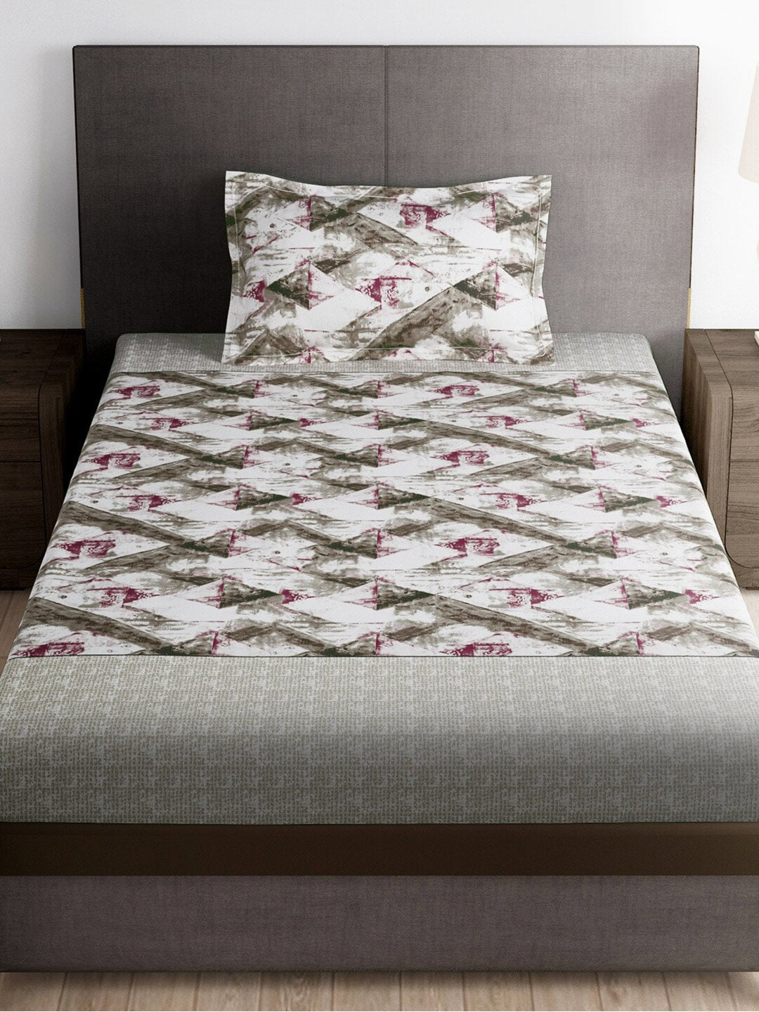 Story@home Brown & Pink Abstract Microfiber 180 TC Bedsheet With Pillow Cover | Grocsy