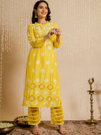 HOUSE OF KARI Floral Embroidered Chanderi Silk Chikankari Kurta | Grocsy