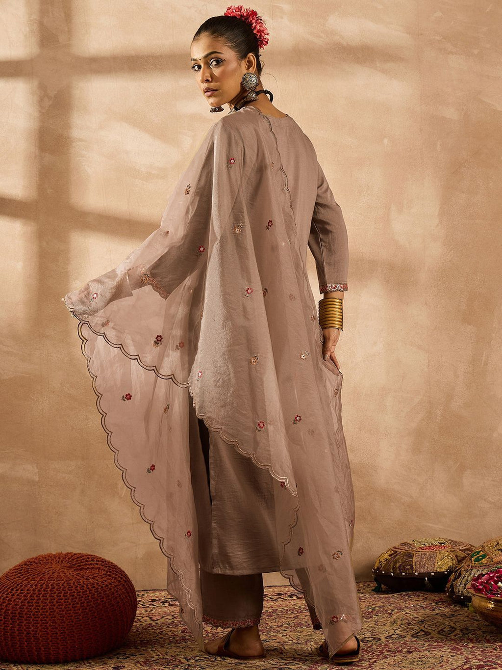 Indo Era Women Ethnic Motifs Embroidered Regular Thread Work Kurta with Trousers & With Dupatta | Grocsy