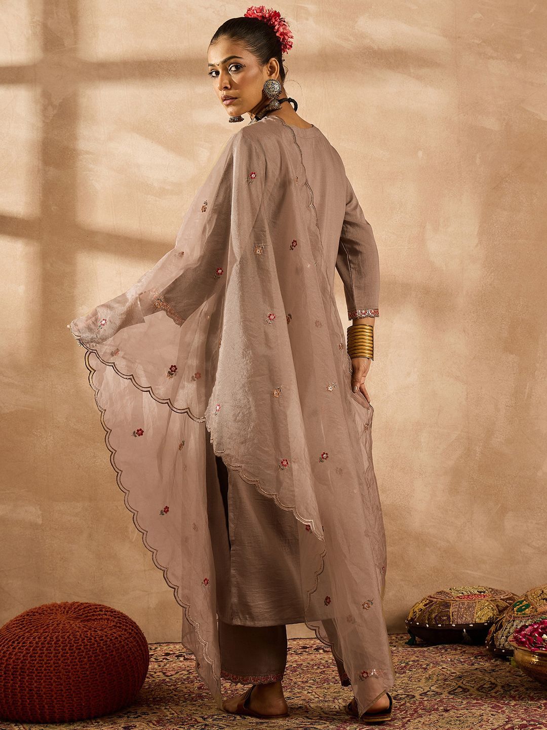 Indo Era Women Ethnic Motifs Embroidered Regular Thread Work Kurta with Trousers & With Dupatta | Grocsy