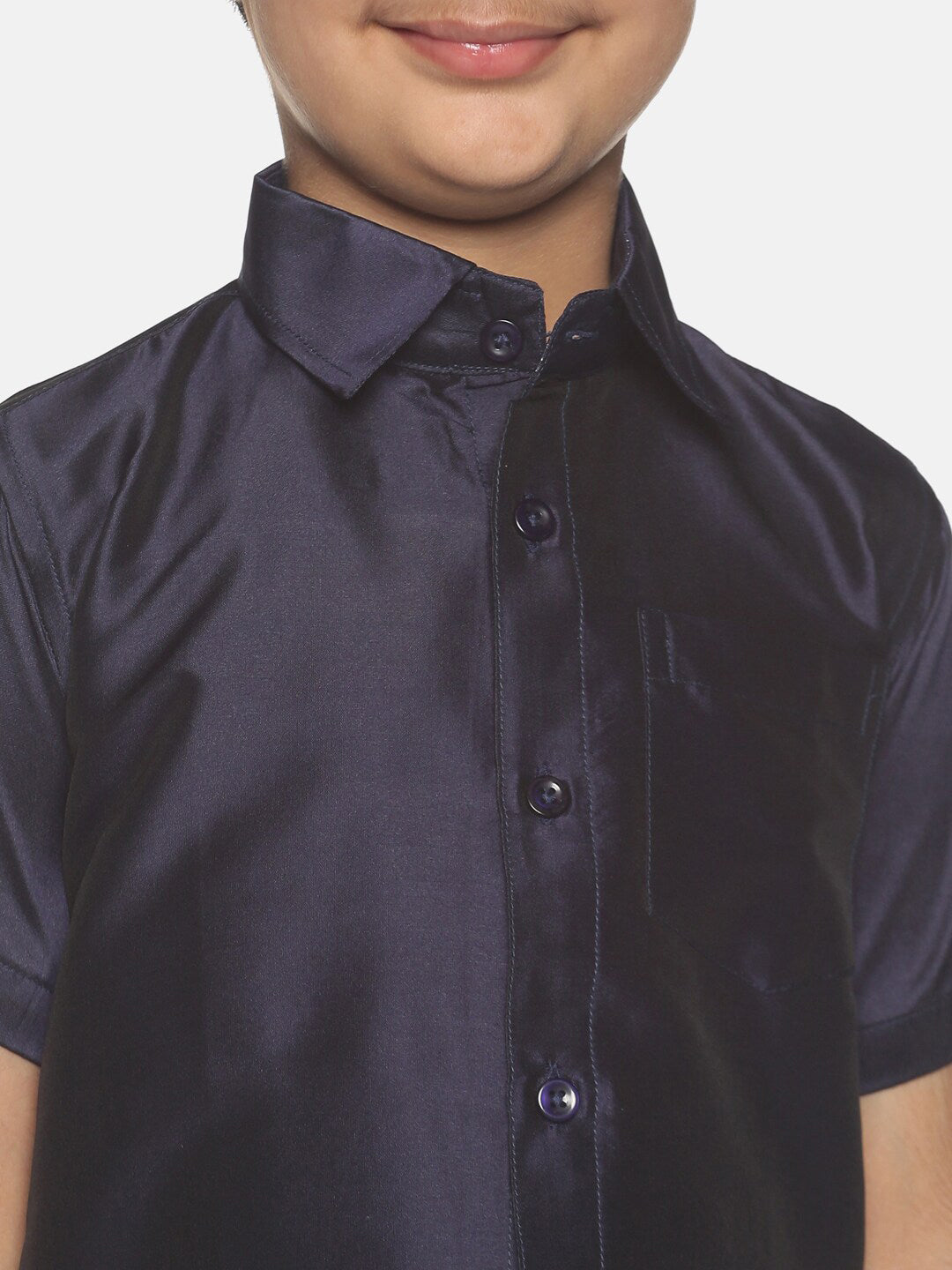 Sethukrishna Boys Navy Blue & White Solid Shirt and Veshti Set | Grocsy