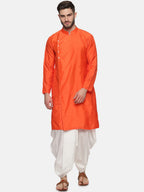 Sethukrishna Men Orange Angrakha Top with Dhoti Pants | Grocsy