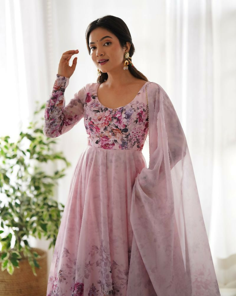 Joban Fashion Pink Kurta Set Organza Sequin Embroidery Work | Grocsy