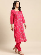 All About You Ethnic Motifs Embroidered Chanderi Silk Kurta with Trousers | Grocsy