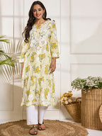 HOUSE OF KARI Floral Embroidered Chikankari Pure Cotton Kurta | Grocsy