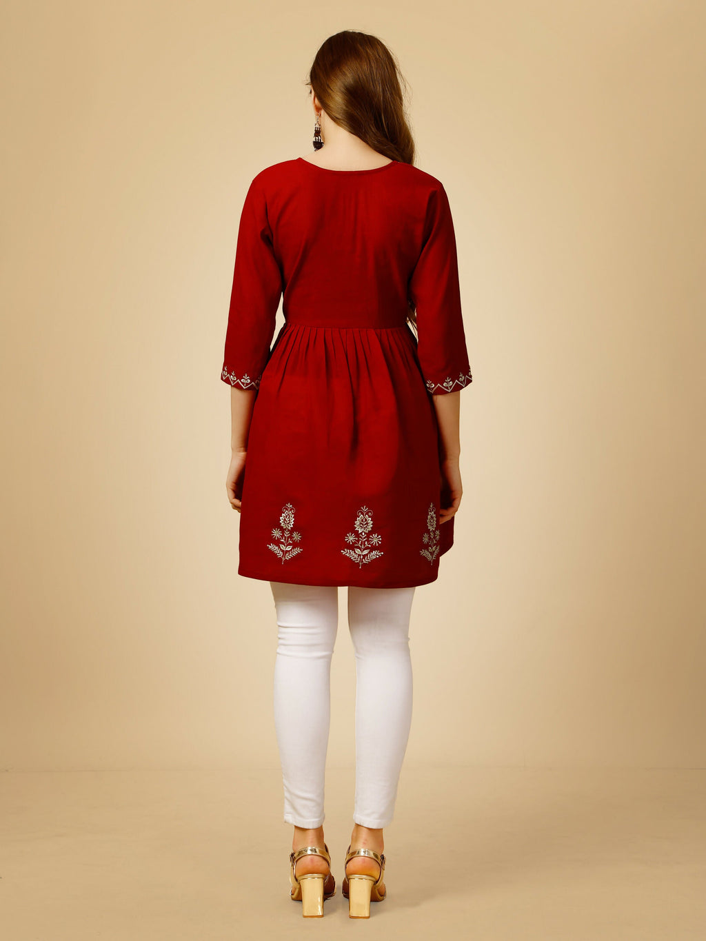 Jyoti Fashion Women's Red Viscose Rayon Embroidered Casual Top | Grocsy