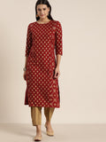 Sangria Women Maroon & Gold-Toned Ethnic Motifs Printed Kurta | Grocsy