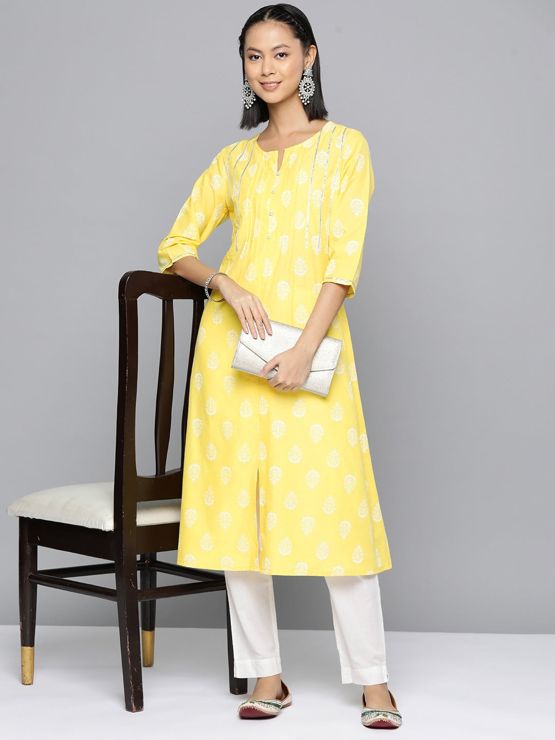 HERE&NOW Ethnic Motifs Printed A-Line Kurta | Grocsy