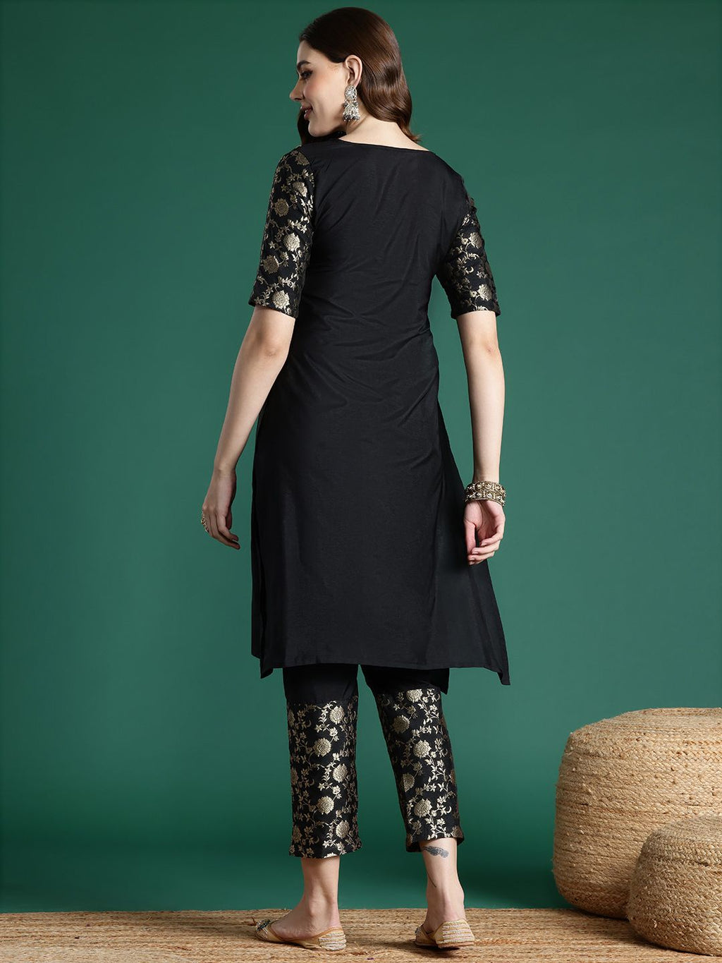 Sangria Floral Woven Designed Straight Kurta Set | Grocsy