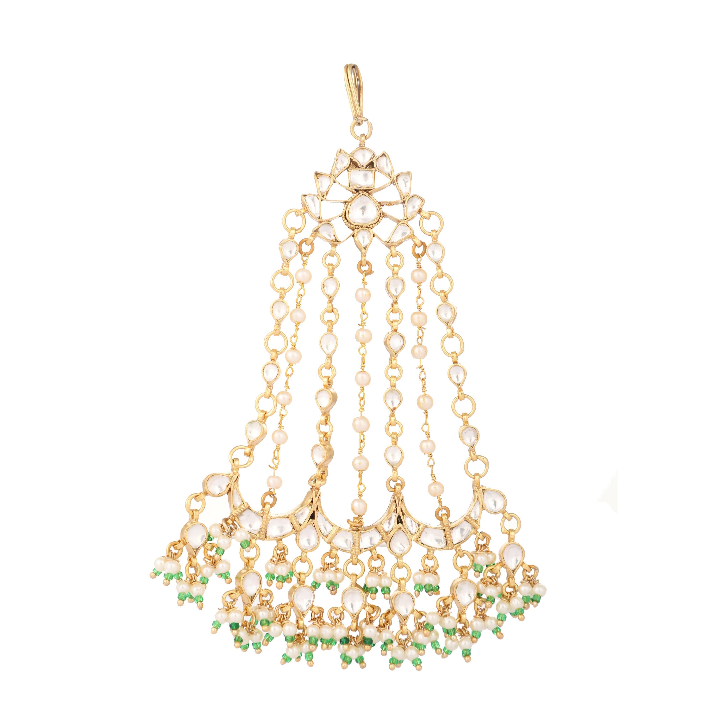 Nuyug 22K Gold-Plated Kundan Studded Jhumar Paasa Statement Head Jewellery | Grocsy