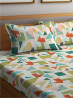 BOMBAY DYEING Serenita Yellow Geometric Cotton 144 TC King Bedsheet & 2 Pillow Covers | Grocsy