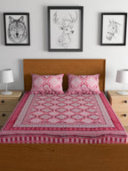 Urban Magic Pink Printed Cotton 104 TC King Bedsheet with 2 Pillow Covers | Grocsy