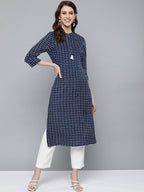 HERE&NOW Women Navy Blue & White Bandhani Print Straight Kurta | Grocsy
