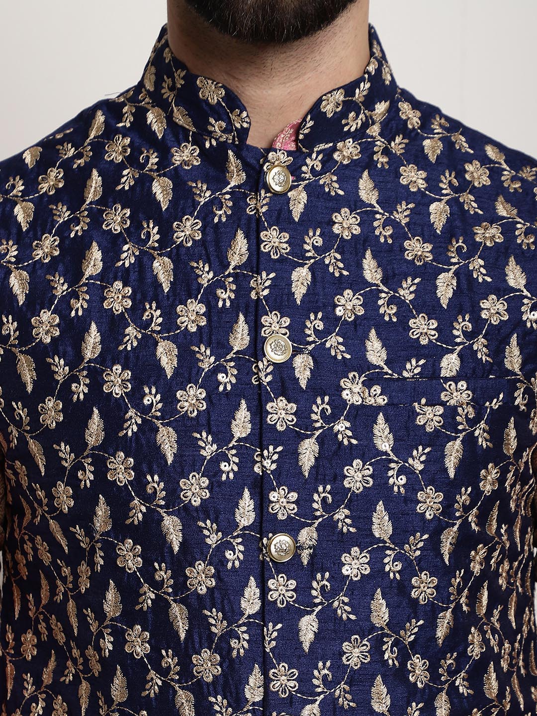 Sojanya Men Pink Ethnic Motifs Kurta with Pyjamas & Nehru Jacket | Grocsy