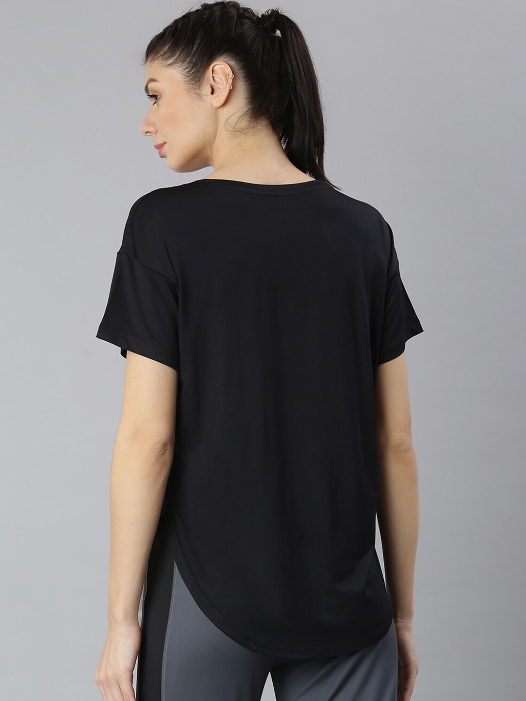 MKH Women Black Typography Printed Dri-FIT Sports T-shirt | Grocsy