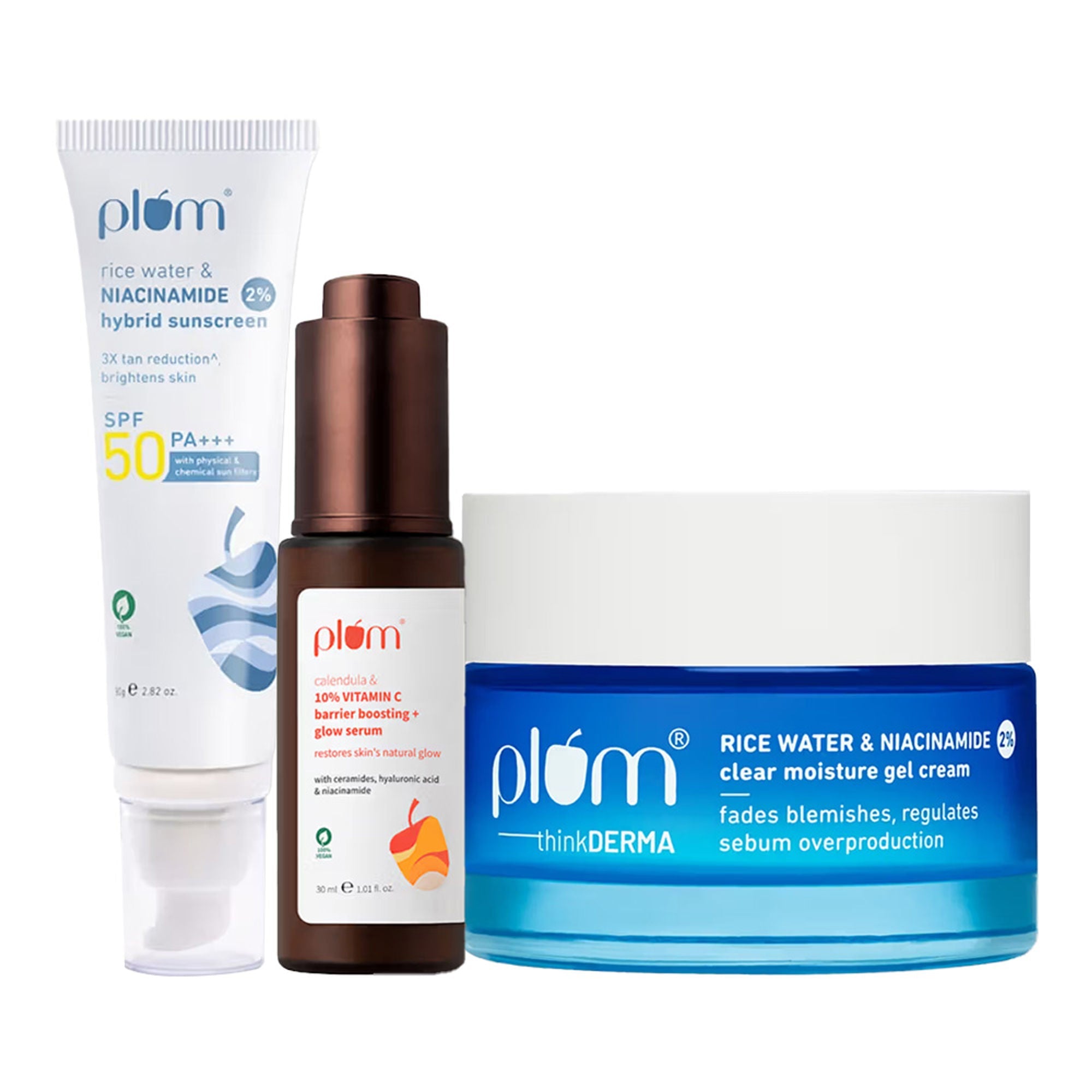 Plum Vitamin C & Niacinamide Serum, Moisturizer & Sunscreen Kit For Bright & Glowing Skin | Grocsy