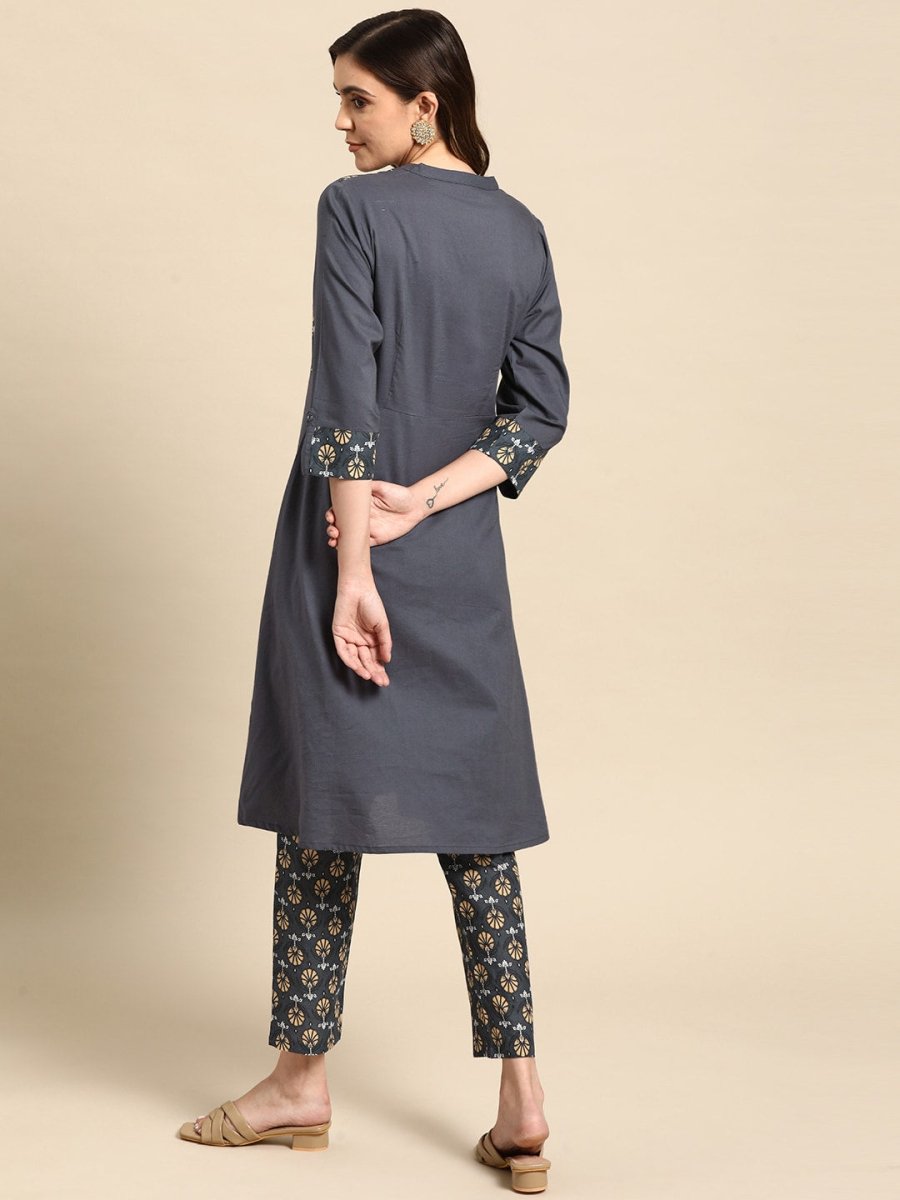All About You Women Motifs Yoke Design A-Line Kurta with Trousers | Grocsy