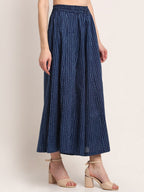 TAG 7 Women Navy Blue Printed Flared Palazzos | Grocsy