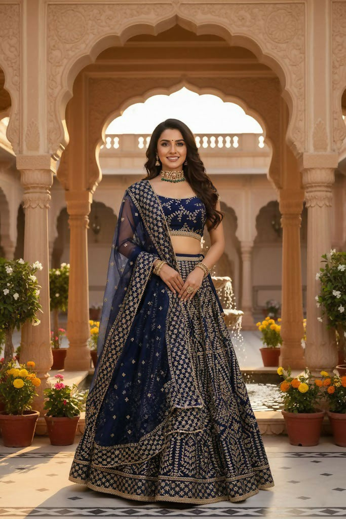 Lehenga Mart Designer Indian Wedding Lehenga Choli-Blue | Grocsy