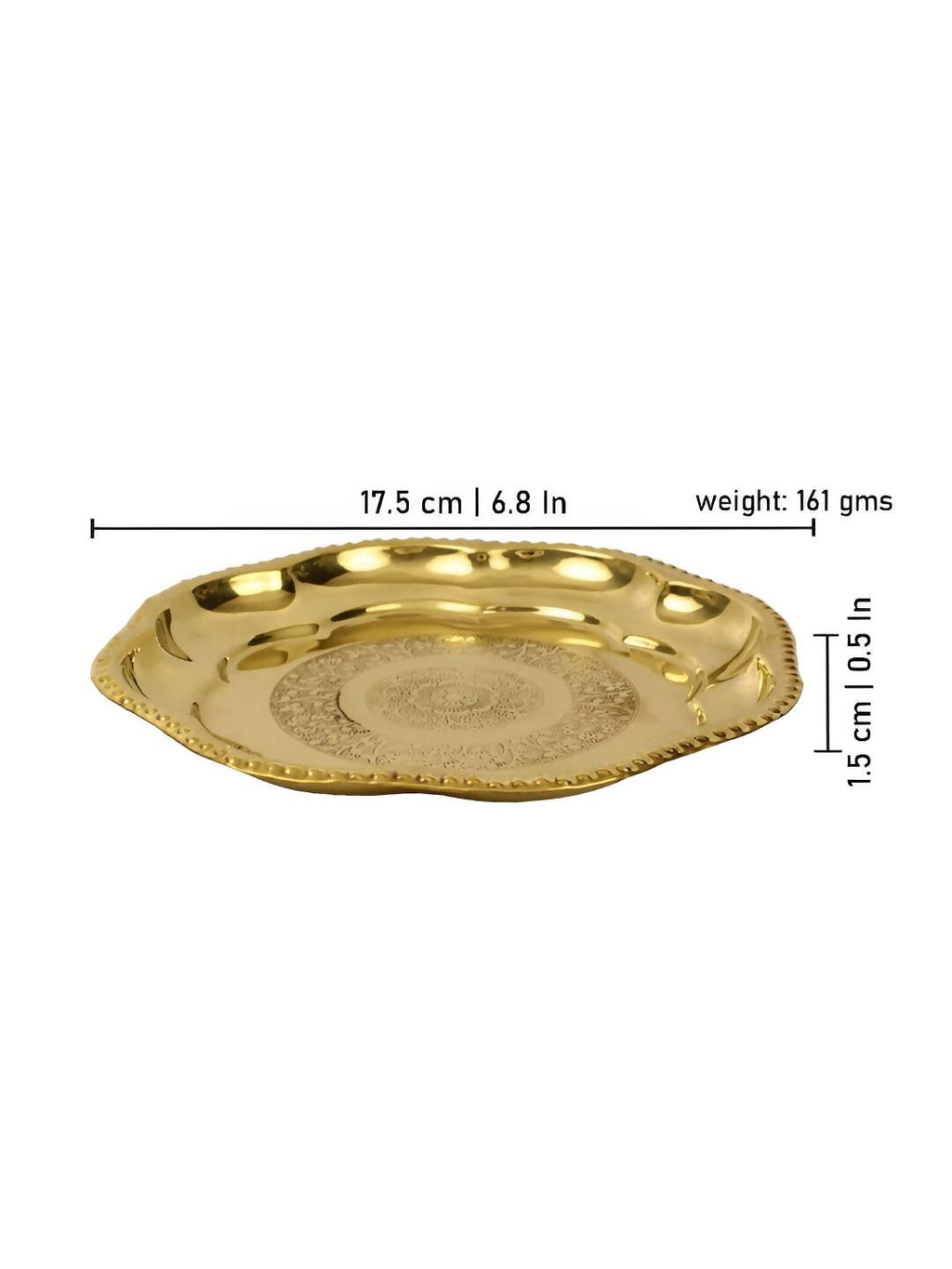 Spillbox Gold-Toned Brass Engraved Zig Zag Thali Pooja Essential | Grocsy