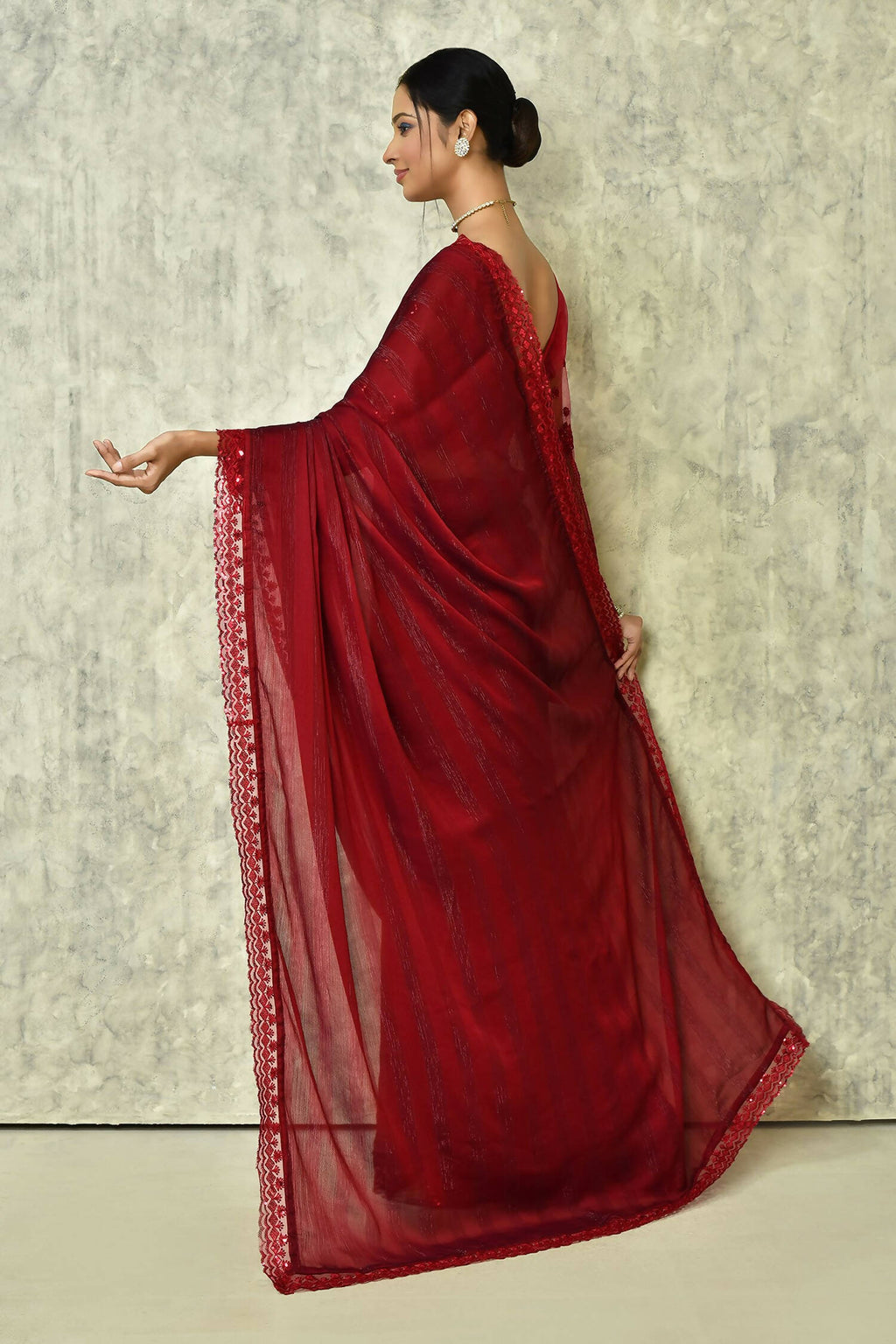 Maroon Silk Stripe Saree With Blouse Piece - Purvi | Grocsy