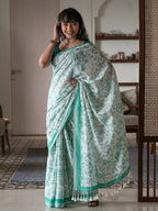 Suta White Floral Pure Cotton Saree | Grocsy