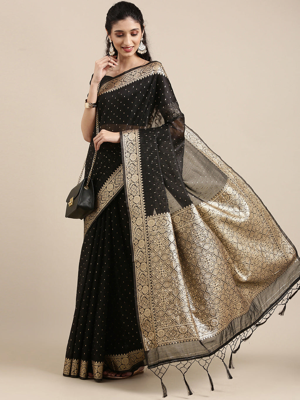 Saree Mall Black Woven Design Zari Silk Blend Banarasi Saree | Grocsy
