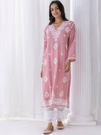 HOUSE OF KARI Floral Embroidered Fizaa Chikankari Pure Cotton Straight Kurta | Grocsy