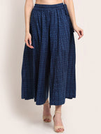 TAG 7 Women Navy Blue Ethnic Motifs Printed Flared Ethnic Palazzos | Grocsy