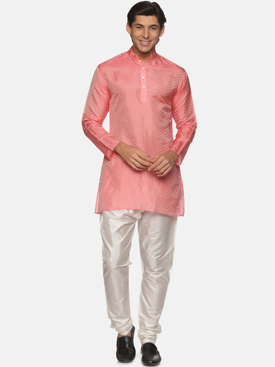 Sethukrishna Men Peach-Coloured Kurta with Pyjamas | Grocsy