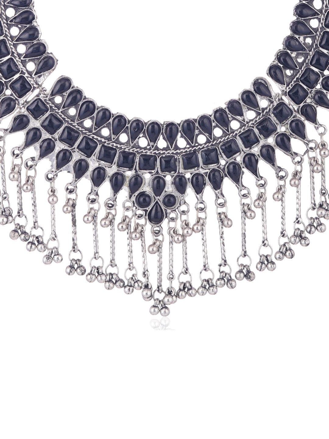 Cardinal Silver-Plated Black Stone Studded Jewellery Set | Grocsy