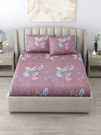 DREAM WEAVERZ 220 TC Pink & Blue Floral Glazed Cotton King Bedsheet with 2 Pillow Covers | Grocsy