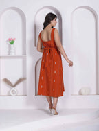 Miravan Womens Abstract Printed Rust ALine Maxi Dress | Grocsy