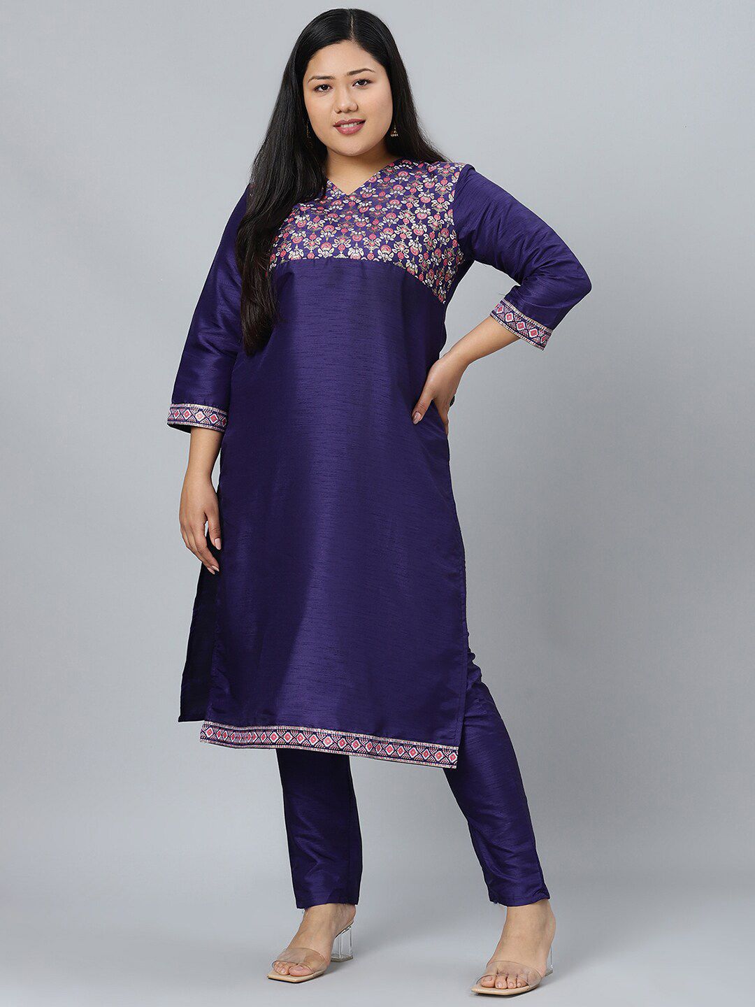 Sztori Plus Size Ethnic Motifs Printed Straight Kurta with Trousers | Grocsy