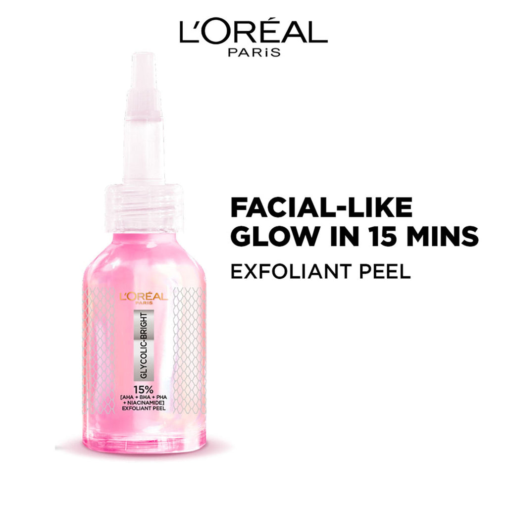 L'Oreal Paris Glycolic-Bright Anti Dark Spot Exfoliant Peel 15% Aha + Bha + Pha + Niacinamide | Grocsy
