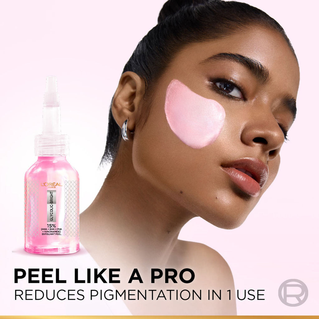 L'Oreal Paris Glycolic-Bright Anti Dark Spot Exfoliant Peel 15% Aha + Bha + Pha + Niacinamide | Grocsy