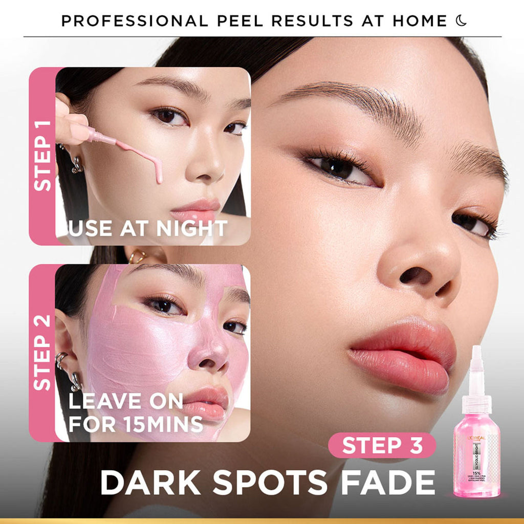 L'Oreal Paris Glycolic-Bright Anti Dark Spot Exfoliant Peel 15% Aha + Bha + Pha + Niacinamide | Grocsy