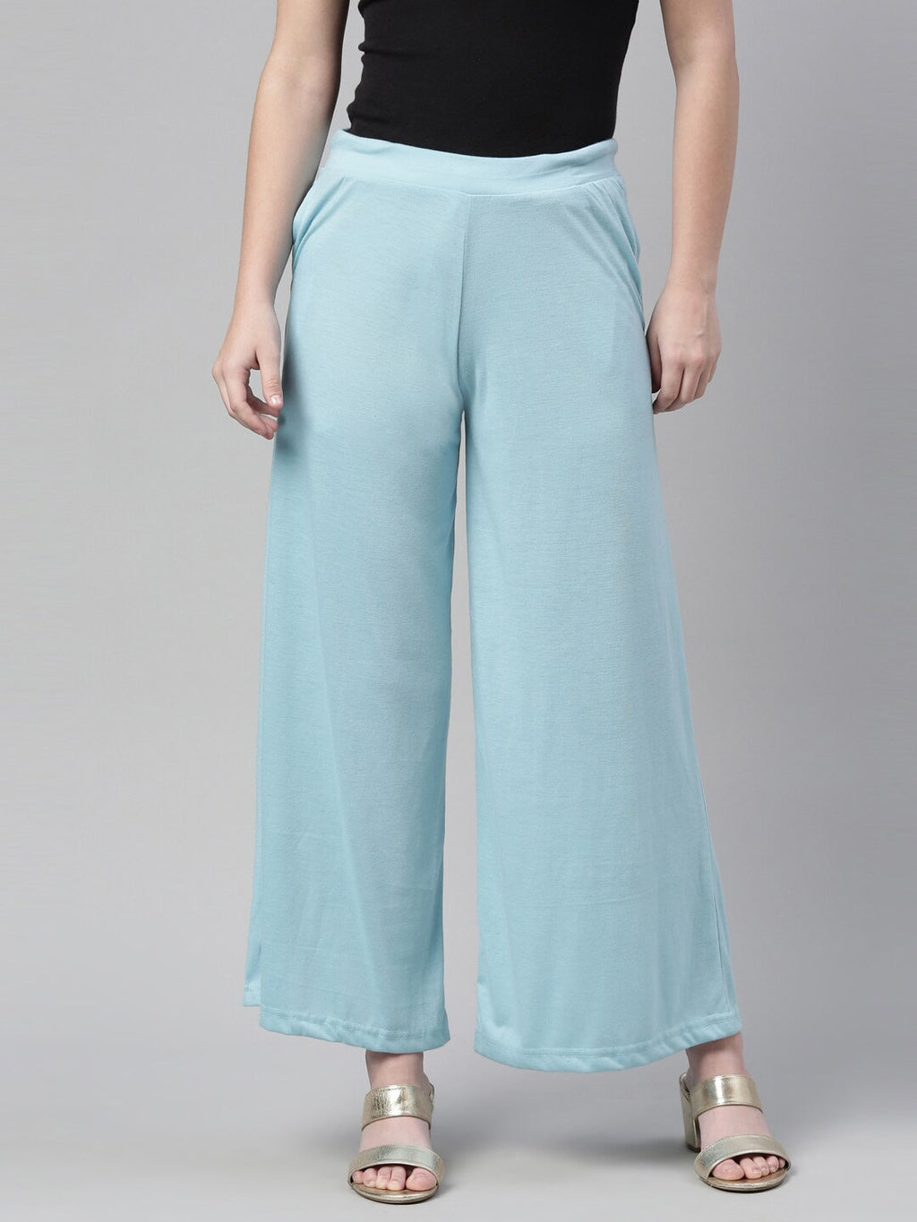 Souchii Blue Knitted Palazzos | Grocsy