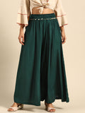 TAG 7 Women Green Solid Flared Palazzos | Grocsy