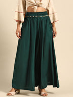 TAG 7 Women Green Solid Flared Palazzos | Grocsy