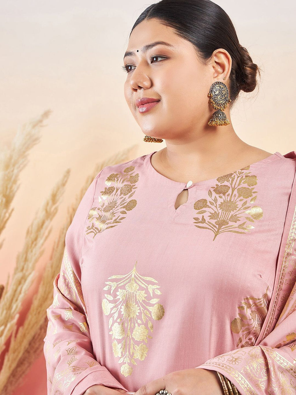 Sztori Floral Printed Keyhole Neck Straight Kurta With Trouser & Dupatta | Grocsy