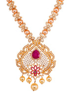 Saraf RS Jewellery Gold-Polished White & Pink American Diamond Studded & Beaded Handcrafted Jewellery Set | Grocsy