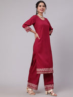 Aks Ethnic Motifs Printed Round Neck Kurta with Palazzos | Grocsy