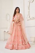 Eilara Women'S Peach Butterfly Net With Sequins And Embroidery Work Lehenga Choli For Party Wear | Grocsy