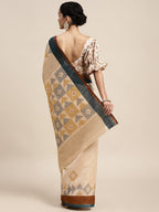 Saree Mall Beige & Brown Geometric Printed Taant Sarees | Grocsy