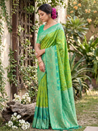 Shree Shyam Fashion Rama Green Soft Silk Saree | Grocsy
