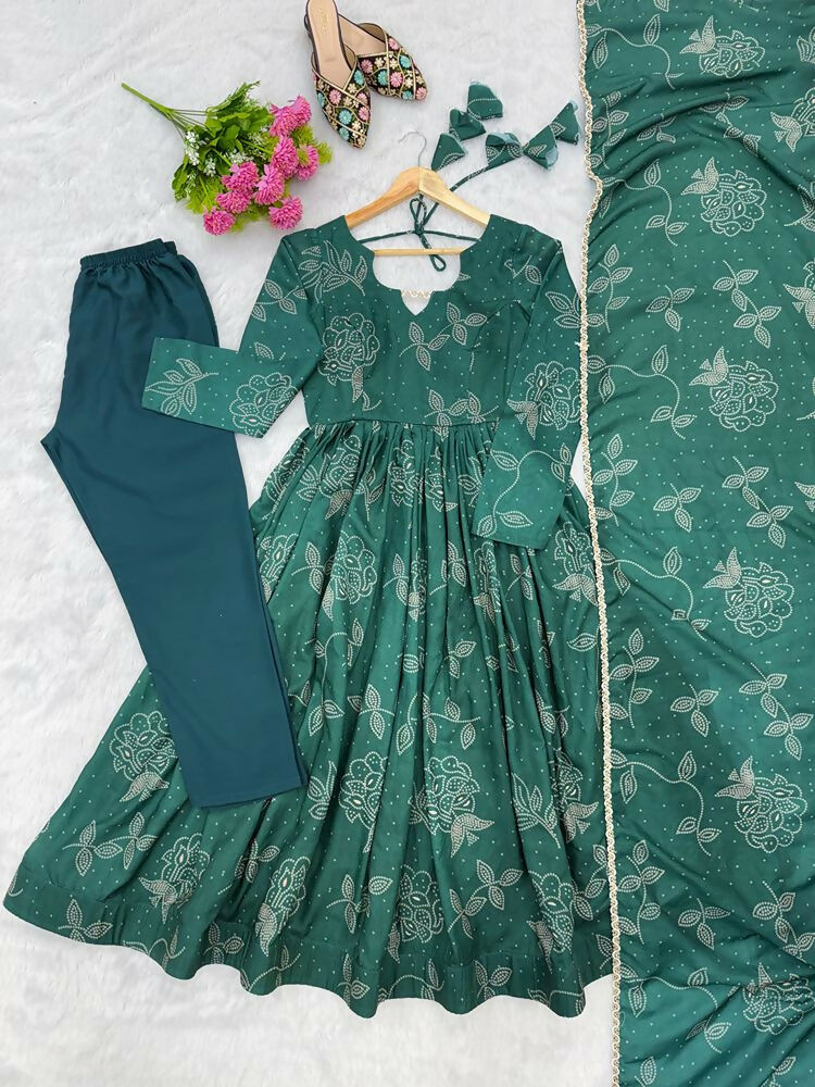 Teeya Creation New Trendy Stylish Elegant Teal Floral Print Cotton Anarkali Suit for Women | Grocsy