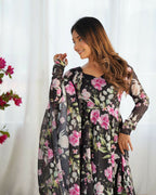 Joban Fashion Black Kurta Set Organza Sequin Embroidery Work | Grocsy